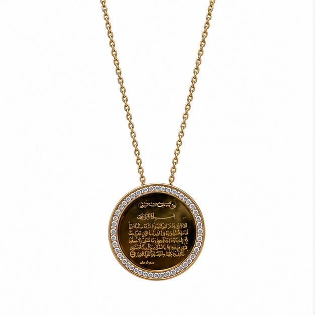 Gold Renk Ayetel Kürsi Zirkon Taşlı Kolye